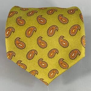 LUCIANO BARBERA Orange Olive Green Paisley Silk Tie